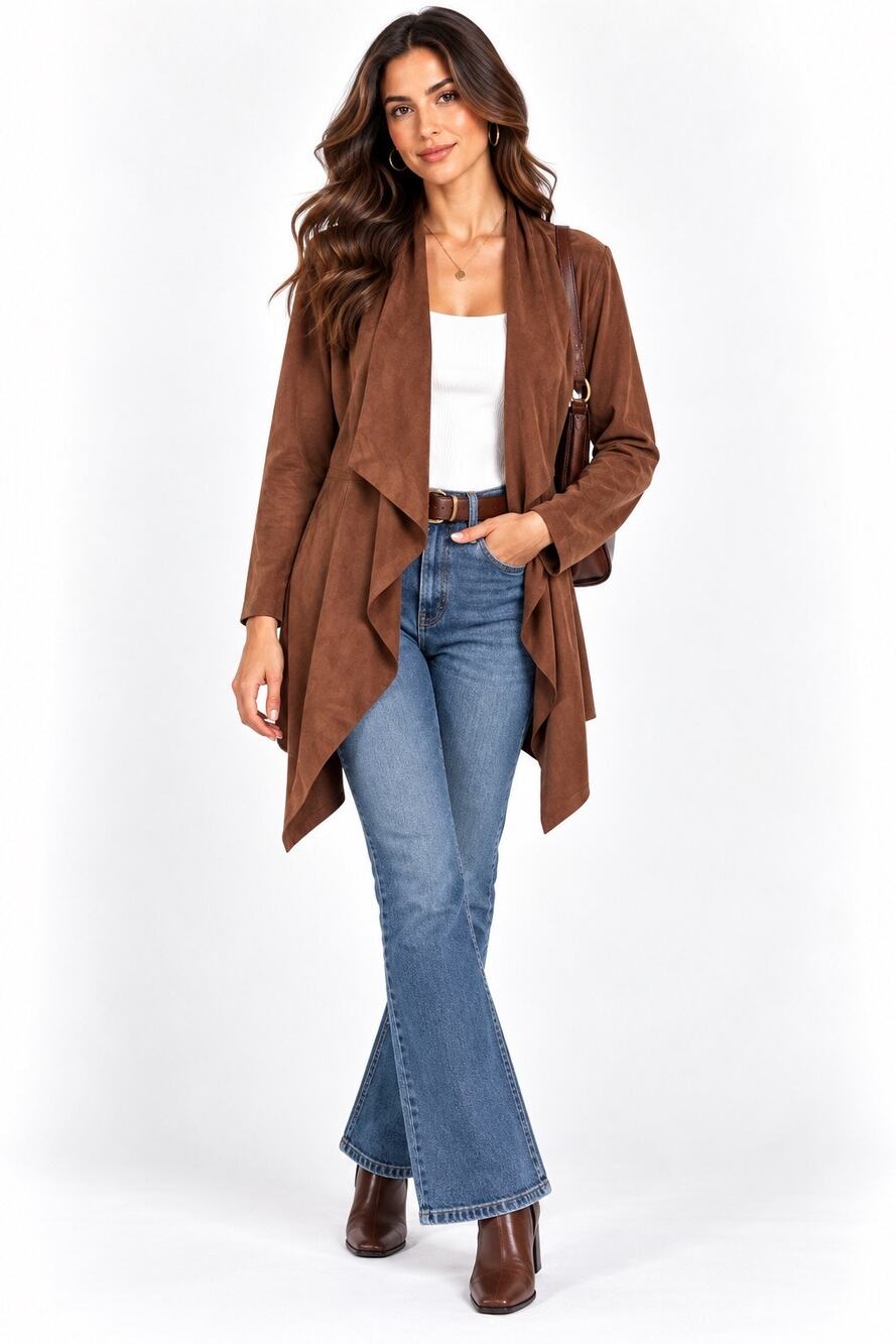 Soft Surroundings Chocolate Brown Faux Suede Lightweight Open Front Jacket